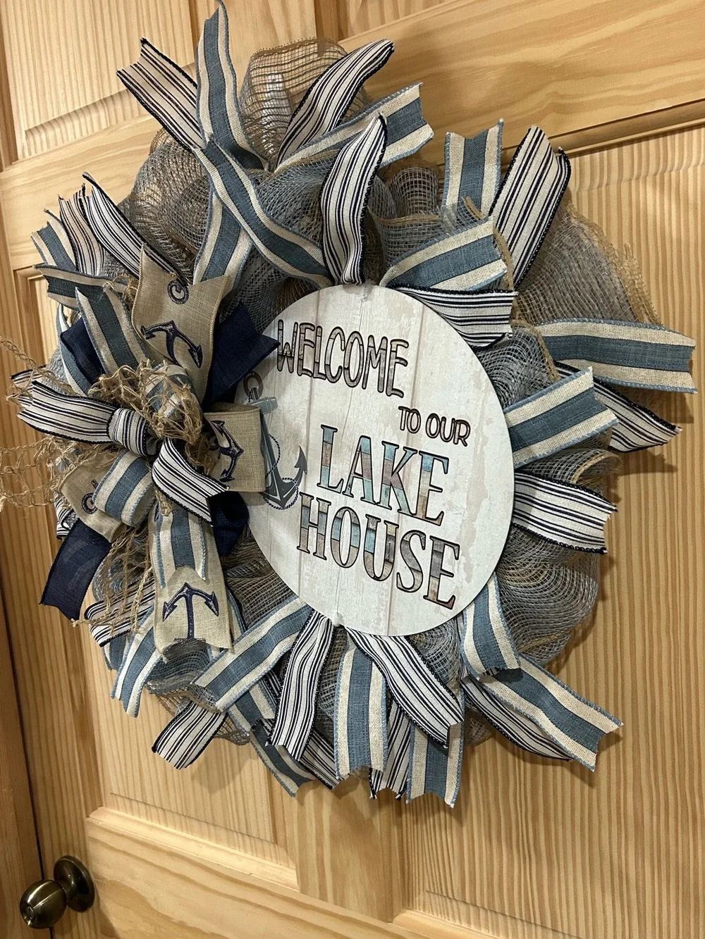 Welcome to Our Lake House Navy & White Decorative Wreath